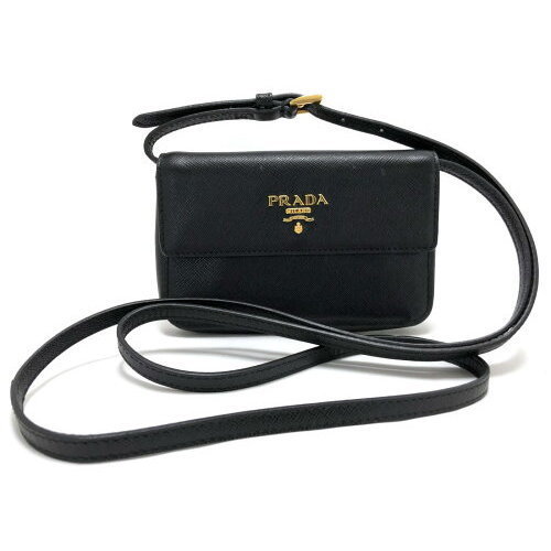 Prada Mini Shoulder Bag Pochette Pouch Black Saffiano Digital Camera Case
